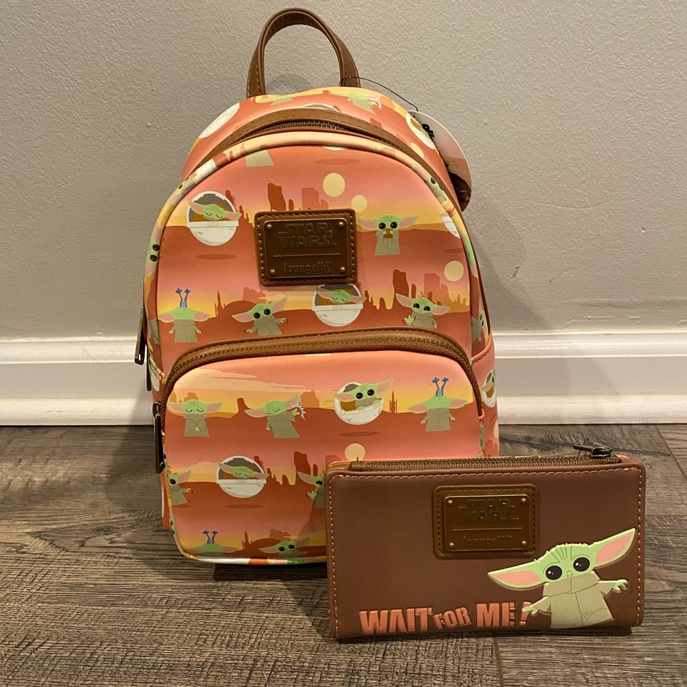 Loungefly Star Wars Baby Yoda Backpack and Wallet Set
